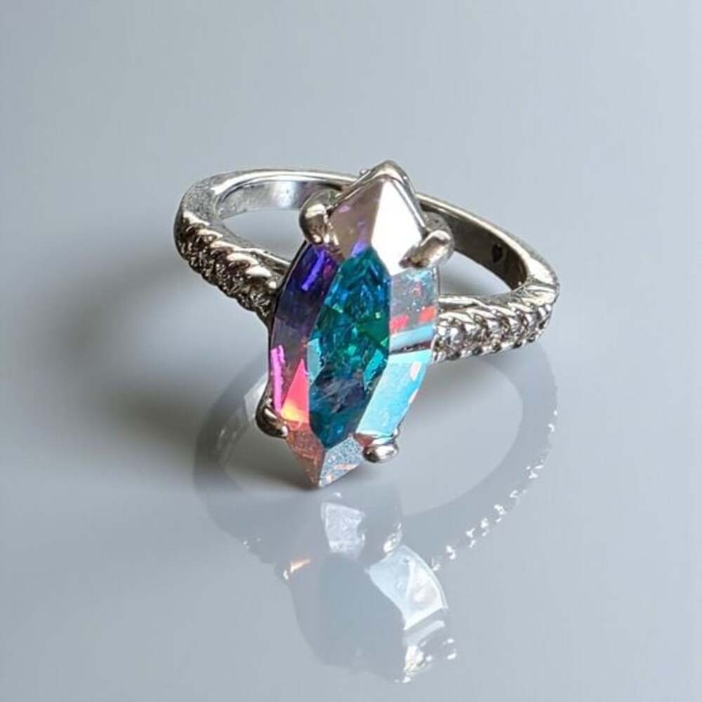 Silver Marquise-Cut Iridescent Ring
